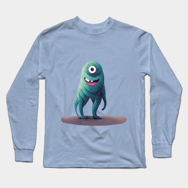 Cute Green One Eye Monster Long Sleeve T-Shirt by CuteMonsters